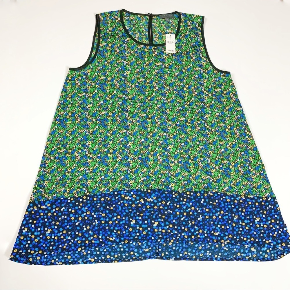 Vibrant Floral Sleeveless Summer Top | Green and Blue A-Line NWT M